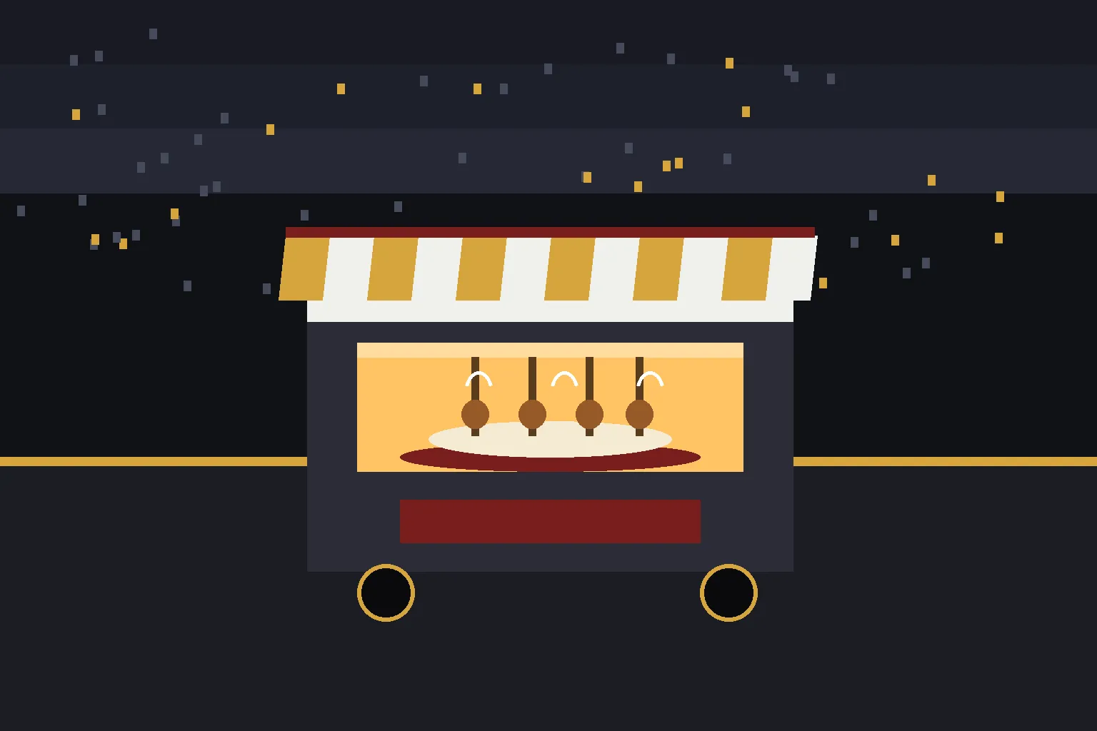 Illustrative concept image: halal food cart glowing saffron at night